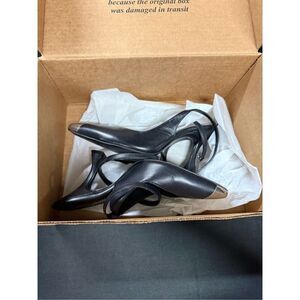 Free People Jules Black Leather Cap Toe Wrap Heels 39